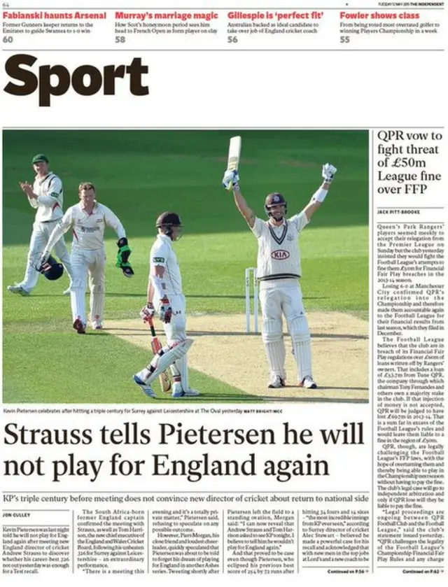 Tuesday's Independent back page