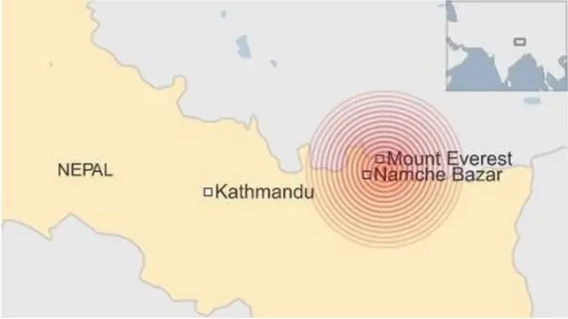 map showing quake epicentre - Namche Bazar - 12 May 2015