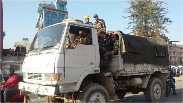 Nepal Army arrive at Gongabu, Nepal