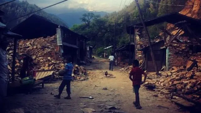 A remote village in Nepal completely destroyed by the earthquake