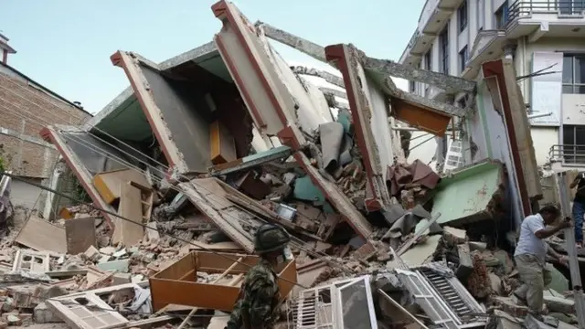 A collapsed building in Kathmandu