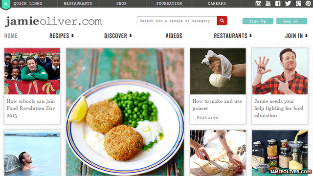 Jamie Oliver's website front page