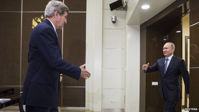 US Secretary of State John Kerry and Russian President Vladimir Putin