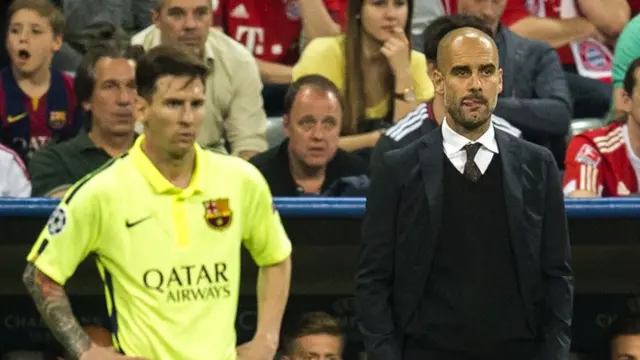 Lionel Messi (left) and Pep Guardiola