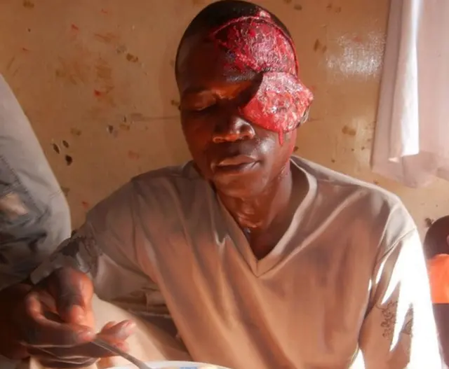 An actor has lunch in full horror make-up