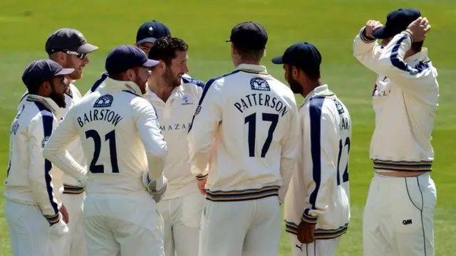 Yorkshire players celebrate a wicket