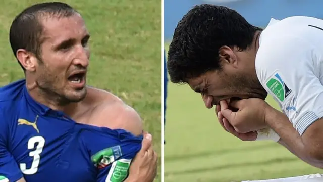 Luis Suarez and Giorgio Chiellini