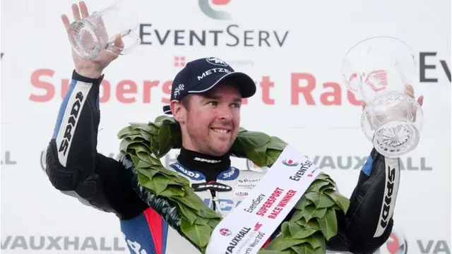 Alastair Seeley celebrates his Supersport victory on Thursday night