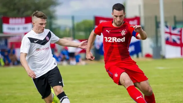 Rangers defender Lee Wallace (right) is kept in check by Brora Rangers' Colin Maclean.