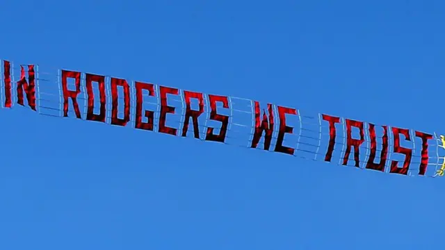 A banner flown above Anfield