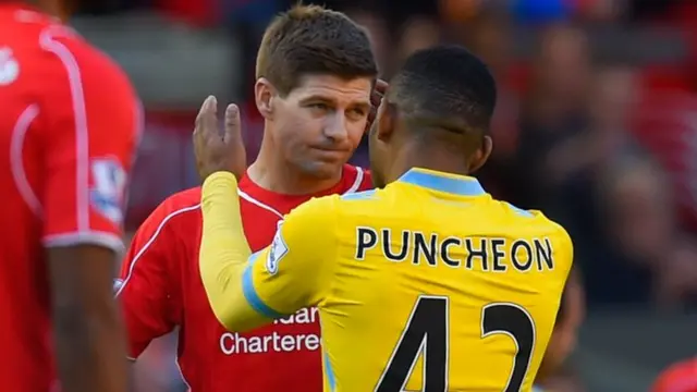 Jason Puncheon goes to hug Steven Gerrard