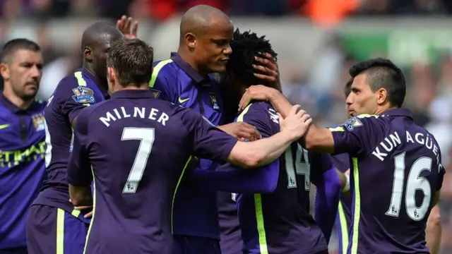 Manchester City celebrate Bony's goal