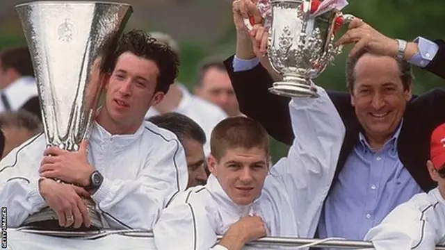 Robbie Fowler, Steven Gerrard, Gerrard Houllier and Sami Hyypia