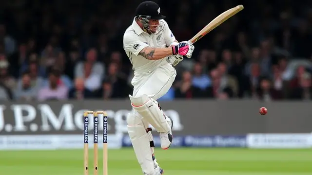 Brendon McCullum hits the ball with his bat