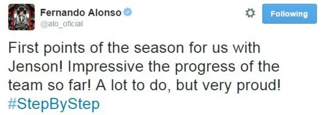 Alonso tweet