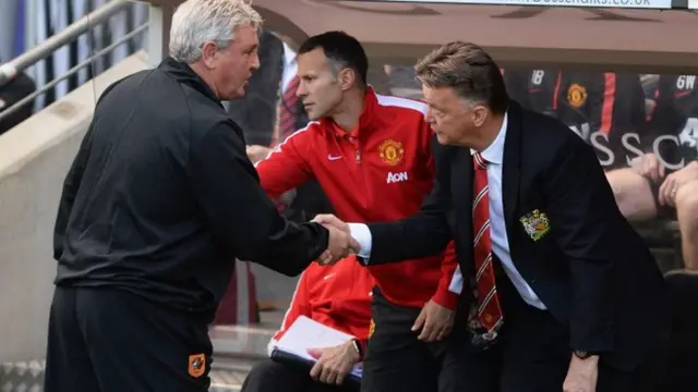 Steve Bruce and Van Gaal shakehands