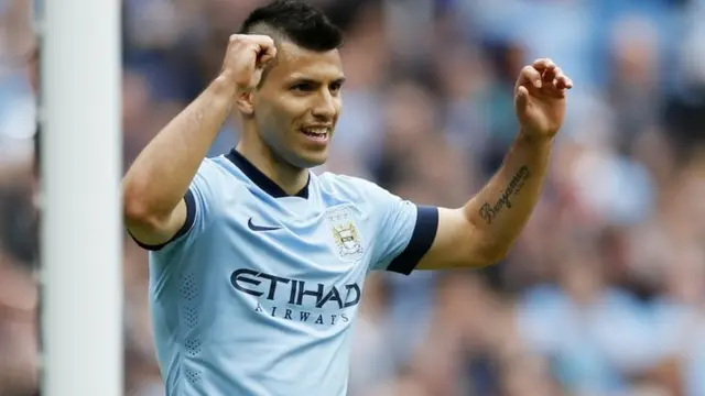 Sergio Aguero celebrates