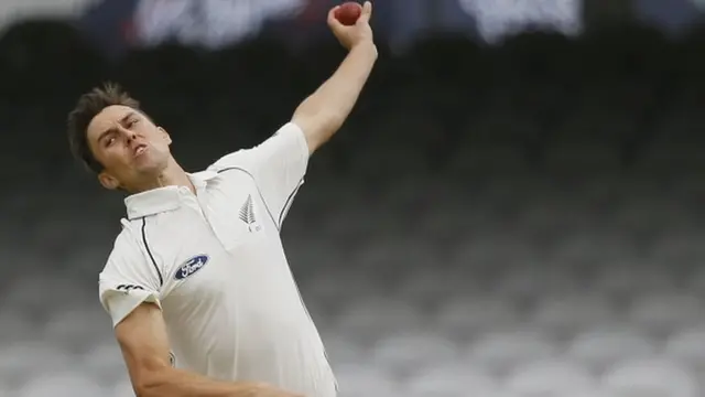 Trent Boult bowls a delivery