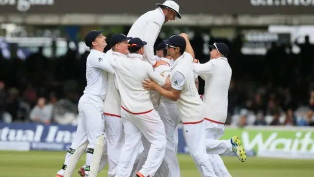 Ben Stokes celebrates with his teammates having taken a wicket