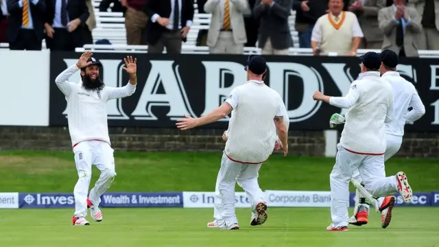 Moeen Ali celebrates his catch