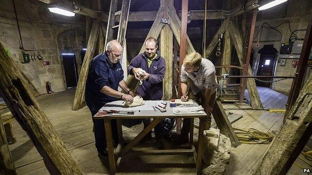 Members of the British Trust for Ornithology ring peregrine falcon chicks