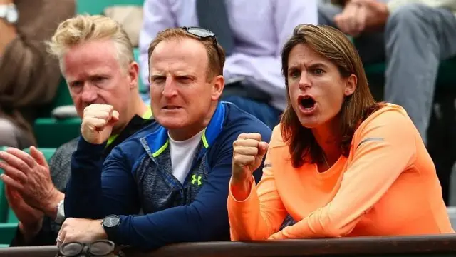 Coach Amelie Mauresmo, trainer Matt Little and physio Mark Bender