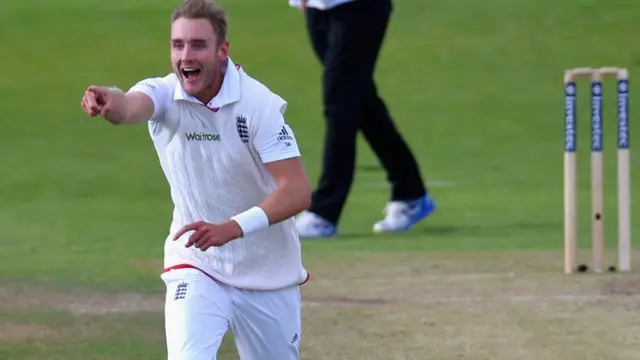 Stuart Broad after taking the wicket of Luke Ronchi