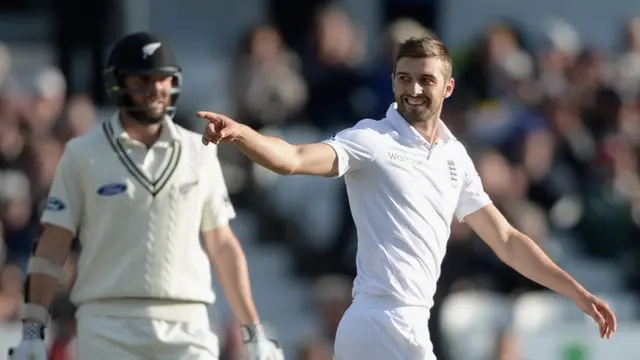 Mark Wood takes the wicket of Tim Southee