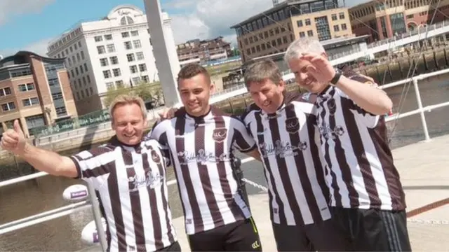 Jack Owens with ex-Newcastle players John Beresford, Peter Beardsley and Rob Lee