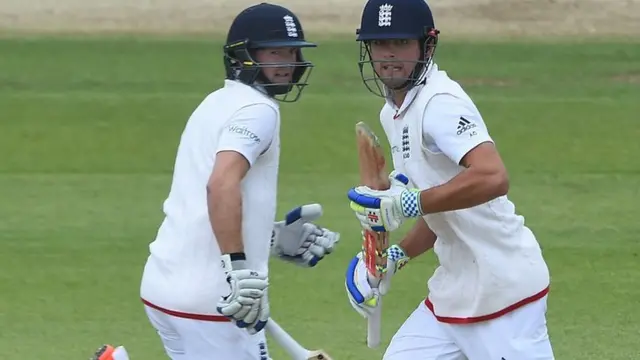 Adam Lyth and Alastair Cook score runs