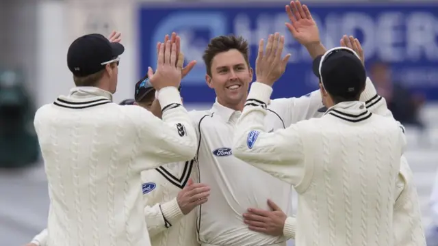 Trent Boult takes the wicket of Adam Lyth