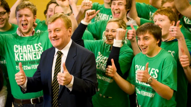 Charles Kennedy campaigning to be elected as rector