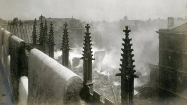 Damage seen from the roof of Holy Trinity