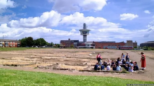 The site of the excavated fort with the viewing tower in the background