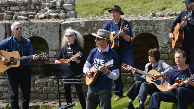 Bluegrass band perform at Chesters Roman Fort