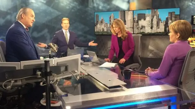 Nicola Sturgeon with Bloomberg Surveillance hosts (L-R) Tom Keene, Brendan Greeley and Vonnie Quinn