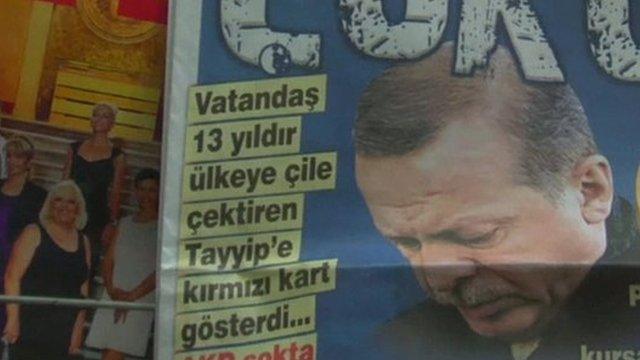 Newspaper showing Erdogan