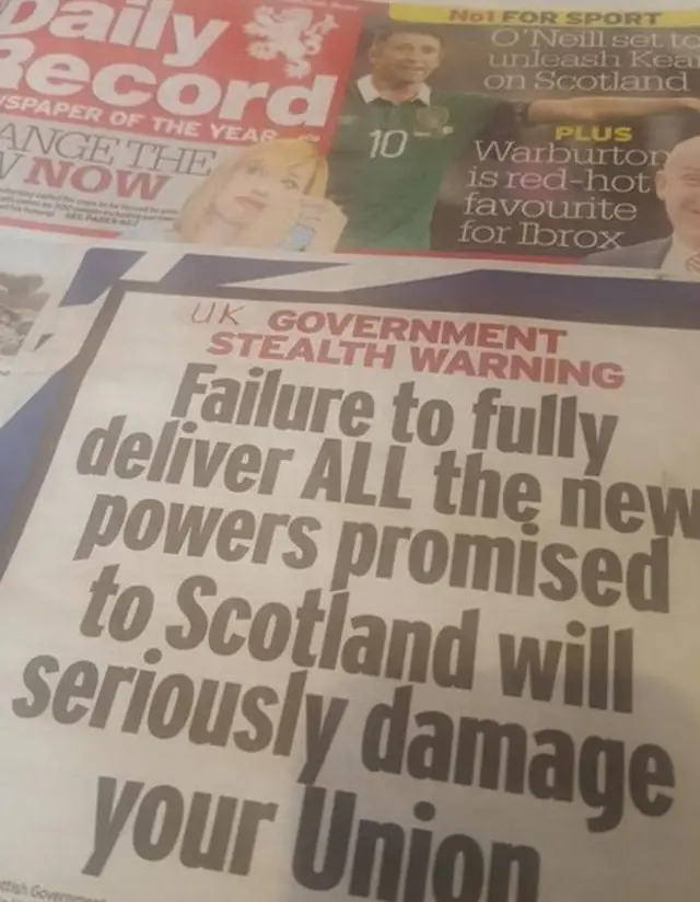 Screengrab of Daily Record front page from twitter