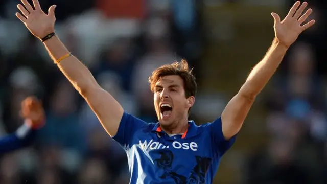 Steven Finn celebrates