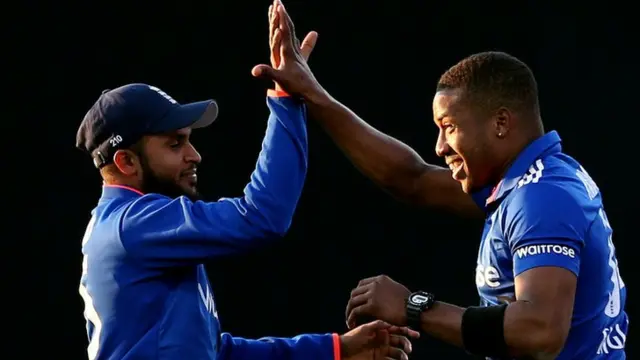 Chris Jordan celebrates taking the last wicket