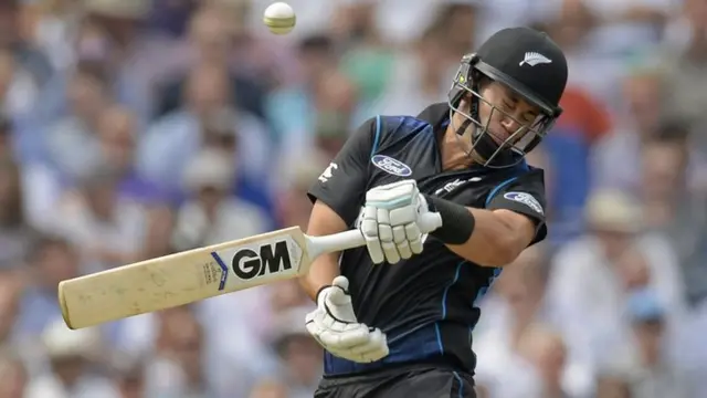 Ross Taylor gets hit by the ball