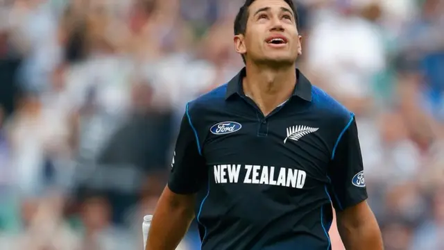 Ross Taylor celebrates reaching his 100