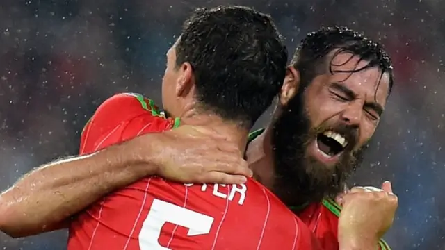 Joe Ledley and James Chester celebrate