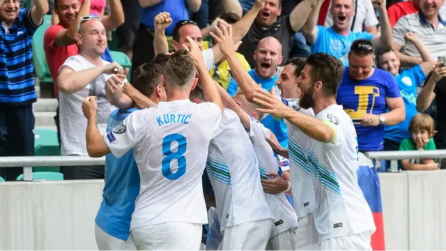 Slovenia's players celebrate