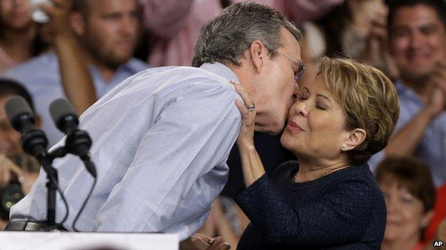 Jeb Bush kisses his wife after announcing his candidacy