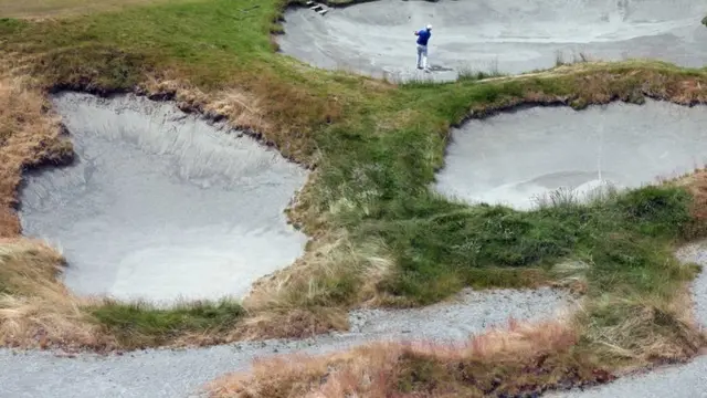 Patrick Reed, playing a shot during a practice round at Chambers Bay