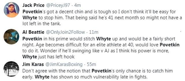 Boxing fans on Twitter are warning Dillian Whyte not to overlook Alexander Povetkin on Saturday 22 August