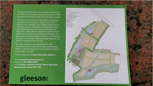 leaflet with text on the left and a map on the right showing details of proposed new housing development