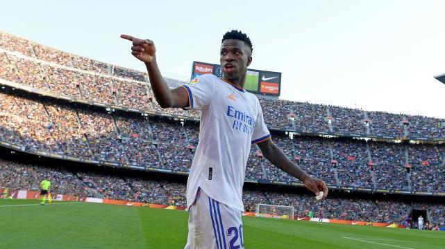 Vinicius Jr reacts to a fan who shouted racist abuse at him