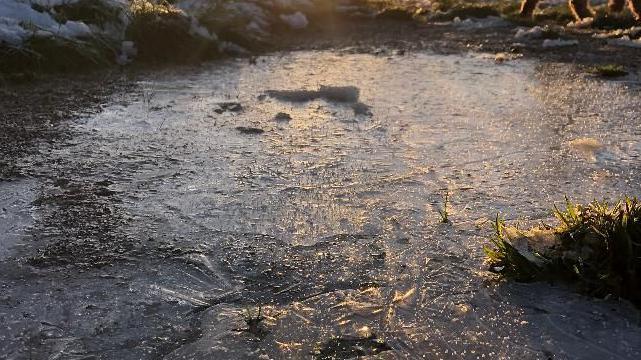 An icy scene on the road in Fairmile near Honiton in Devon